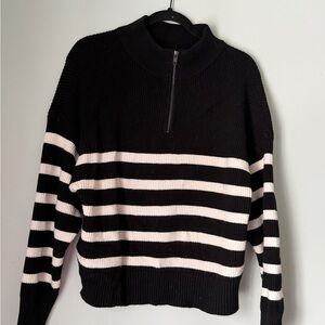 Thread & Supply Striped Half Zip Rib Knit Sweater – Black/White – Size L